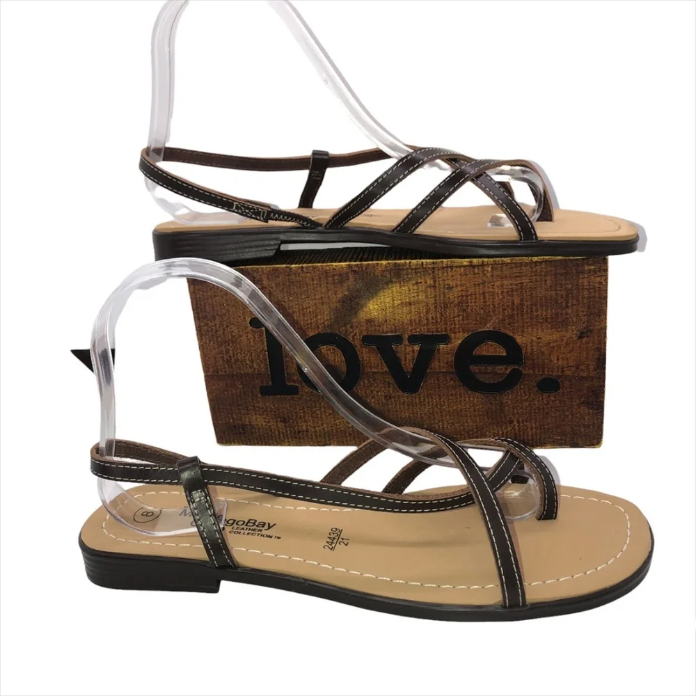 Montego Bay Club Brown Leather Flat Strappy Thong Toe Sandals Size 8 - Picture 2 of 13